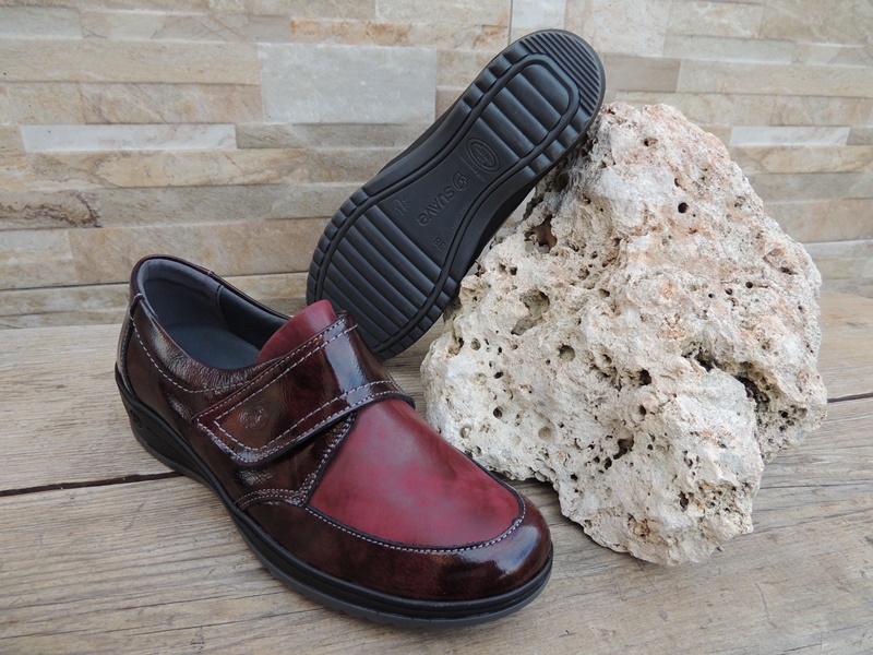 Suave Zapato Granate Velcro Piel Combinado Charol